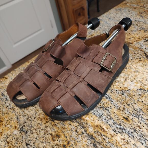 ECCO Brown Leather Sandals Size 43 US 10 Weave Fisherman Hiking Comfortable - Picture 1 of 13